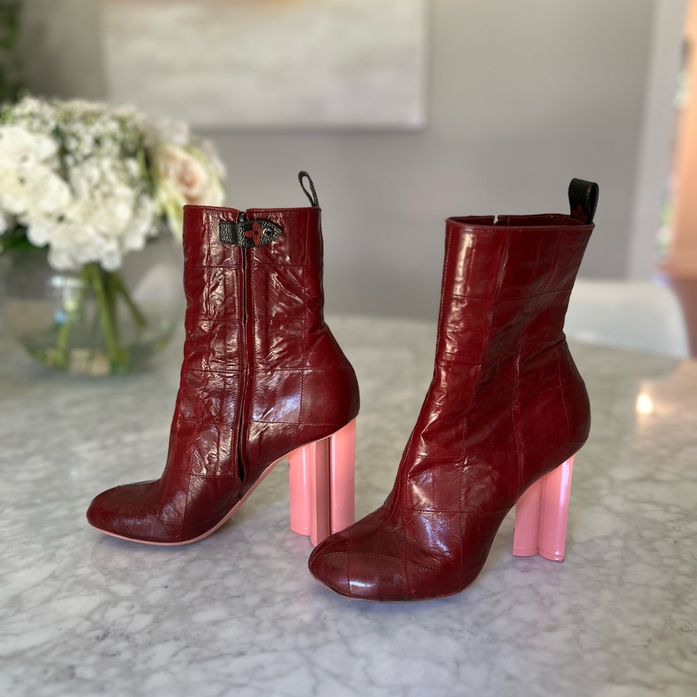 Louis Vuitton Maroon Eel Skin Patchwork Ankle Boot size 38